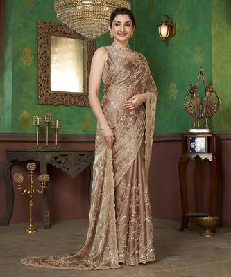 Light Brown organza sequin embroidered saree 2