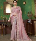 Pink sequin embroidered organza saree