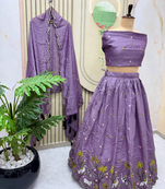 Lavender Sequins  Thread Embroidered semi Stitched Lehenga choli