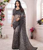Grey organza sequin embroidered saree