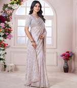 Grey georgette sequin embroidered saree