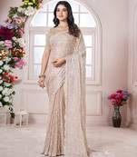 Light-brown chiffon zari work embroidered saree