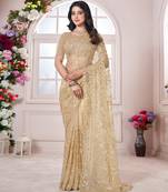 Golden net sequin embroidered saree