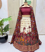 Multicolour silk kalamkari printed lehenga choli