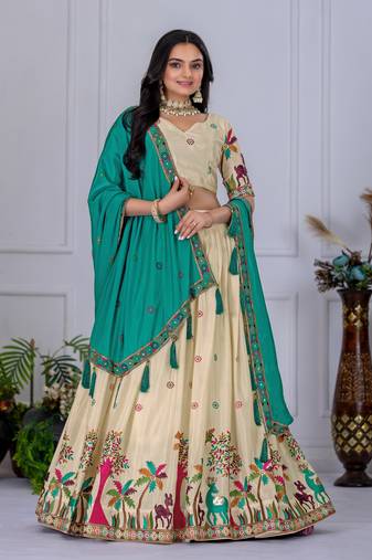 off-white Designer Lehenga Choli for Women