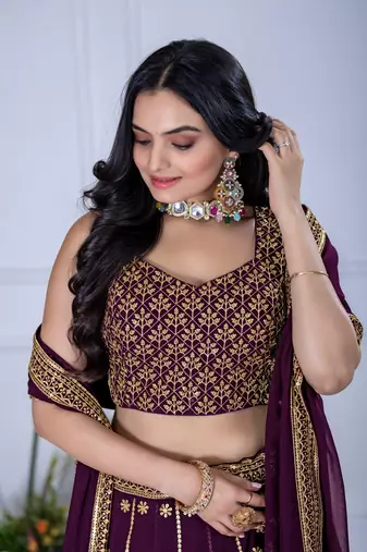 wine Designer Lehenga Choli for Women