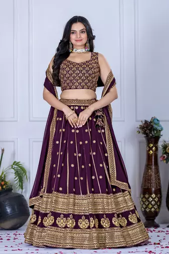 wine Designer Lehenga Choli for Women