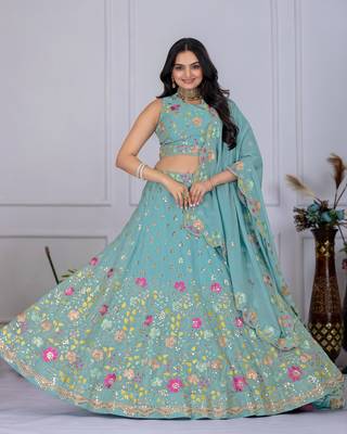 turquoise Designer Lehenga Choli for Women 1