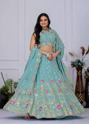 turquoise Designer Lehenga Choli for Women 2