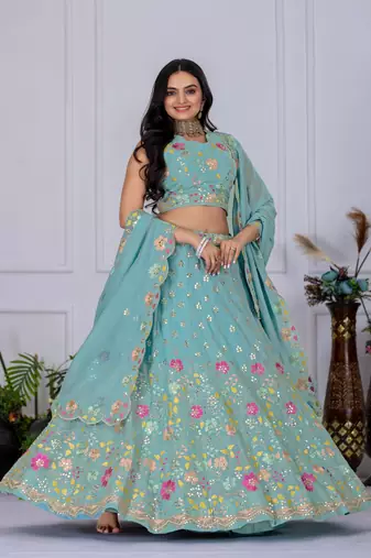 turquoise Designer Lehenga Choli for Women