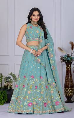 turquoise Designer Lehenga Choli for Women 3