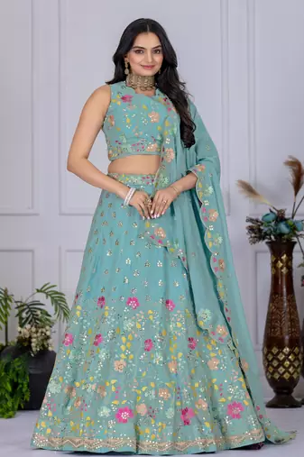 turquoise Designer Lehenga Choli for Women