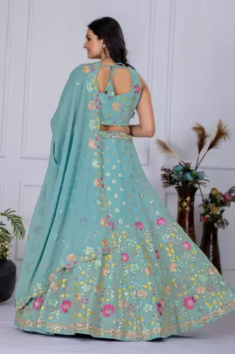 turquoise Designer Lehenga Choli for Women