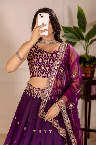 wine Designer Lehenga Choli for Women
