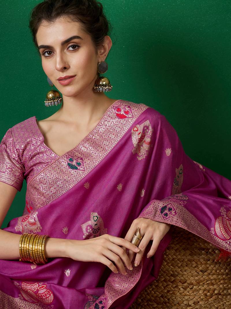 lavender Banarasi Dola Cotton Saree with Blouse