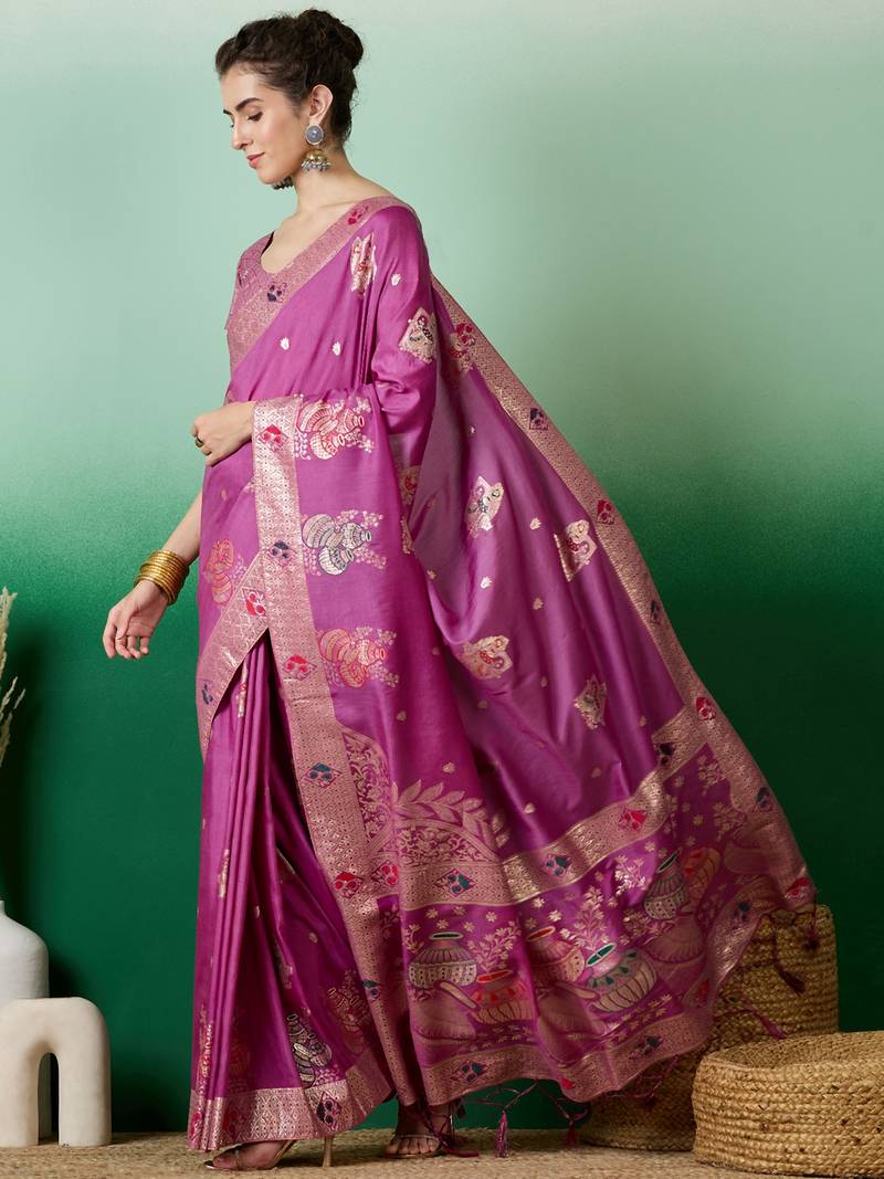lavender Banarasi Dola Cotton Saree with Blouse
