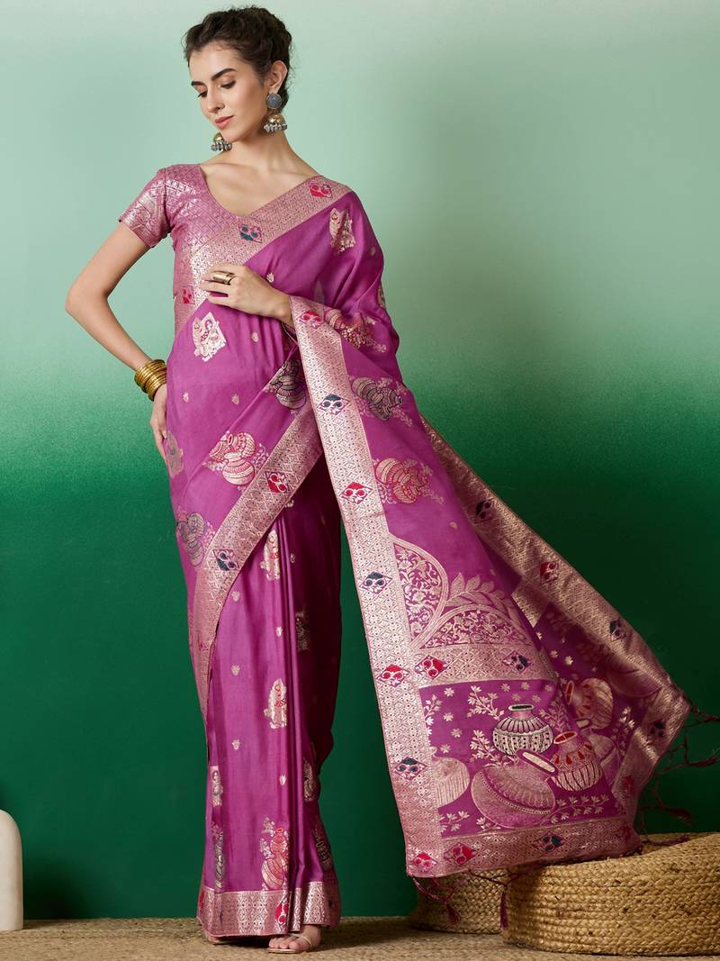 lavender Banarasi Dola Cotton Saree with Blouse