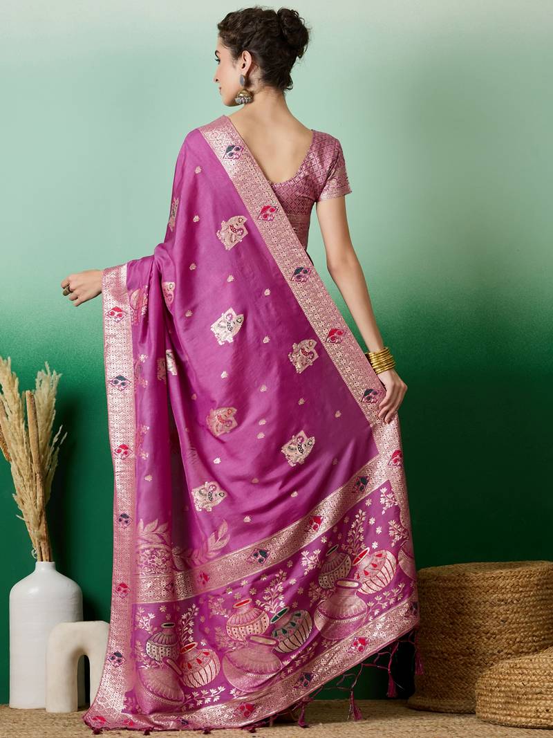 lavender Banarasi Dola Cotton Saree with Blouse