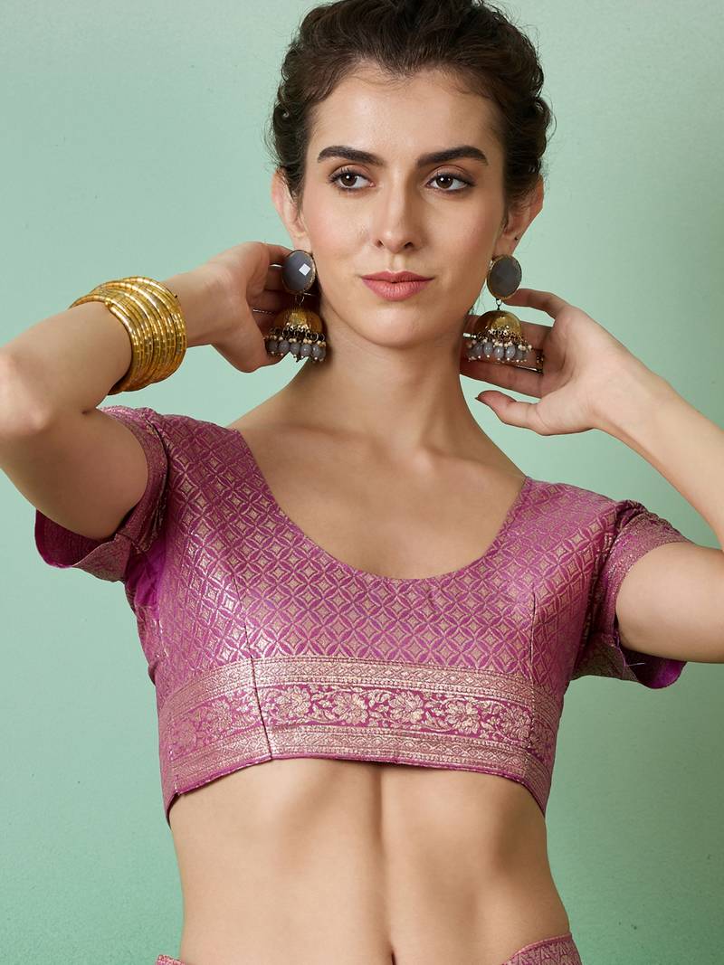 lavender Banarasi Dola Cotton Saree with Blouse