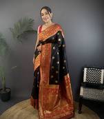 black silk blend butti zari weaving constrast pallu banarasi saree