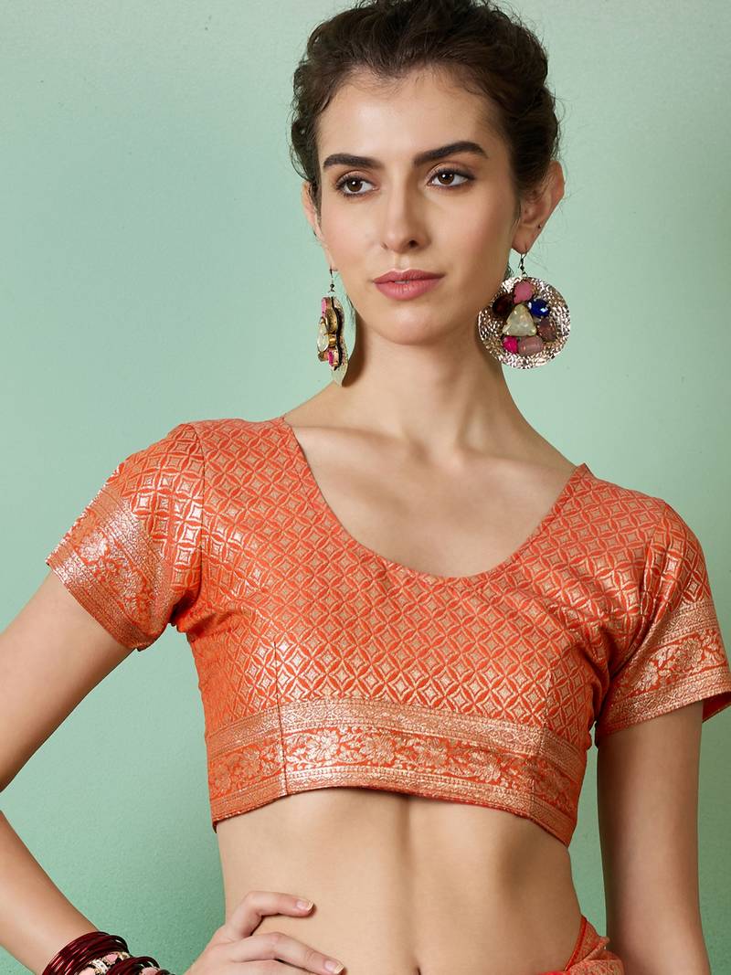 orange Banarasi Dola Cotton Saree with Blouse