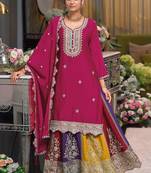 Pink chinon silk embroidered sequence sharara suit