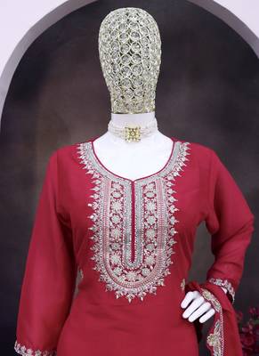 Pink chinon silk embroidered sequence sharara suit 3