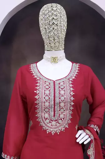 Pink chinon silk embroidered sequence sharara suit