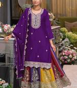 Violet chinon silk embroidered sequence sharara suit