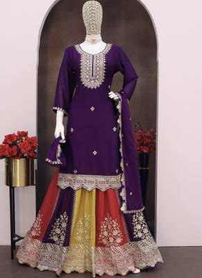 Violet chinon silk embroidered sequence sharara suit 2