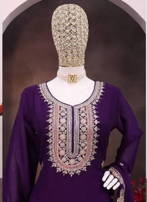 Violet chinon silk embroidered sequence sharara suit 3