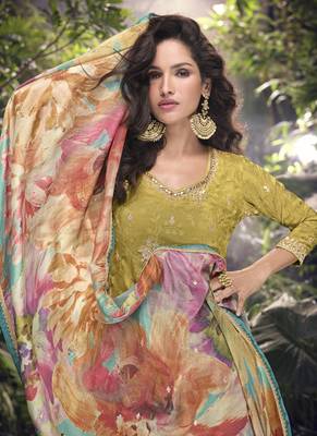 Mustard chinon silk embroidered palazzo suit 4