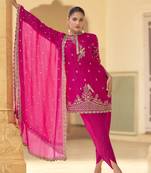 Pink crepe silk embroidered dhoti style suit
