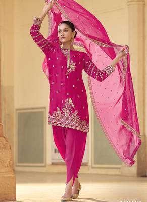Pink crepe silk embroidered dhoti style suit 2
