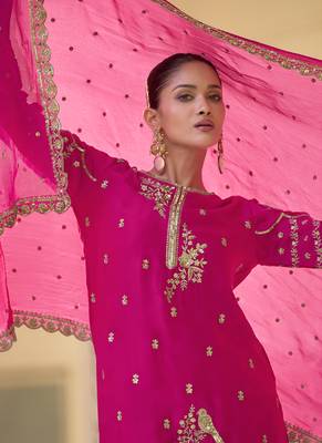 Pink crepe silk embroidered dhoti style suit 4
