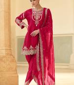Red crepe silk embroidered dhoti style suit