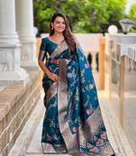 Morpich Floral Banarasi silk blend Woven Saree With Matching Blouse