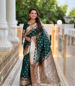 Bottle Green Floral Art silk Tassels Saree With Matching Blouse