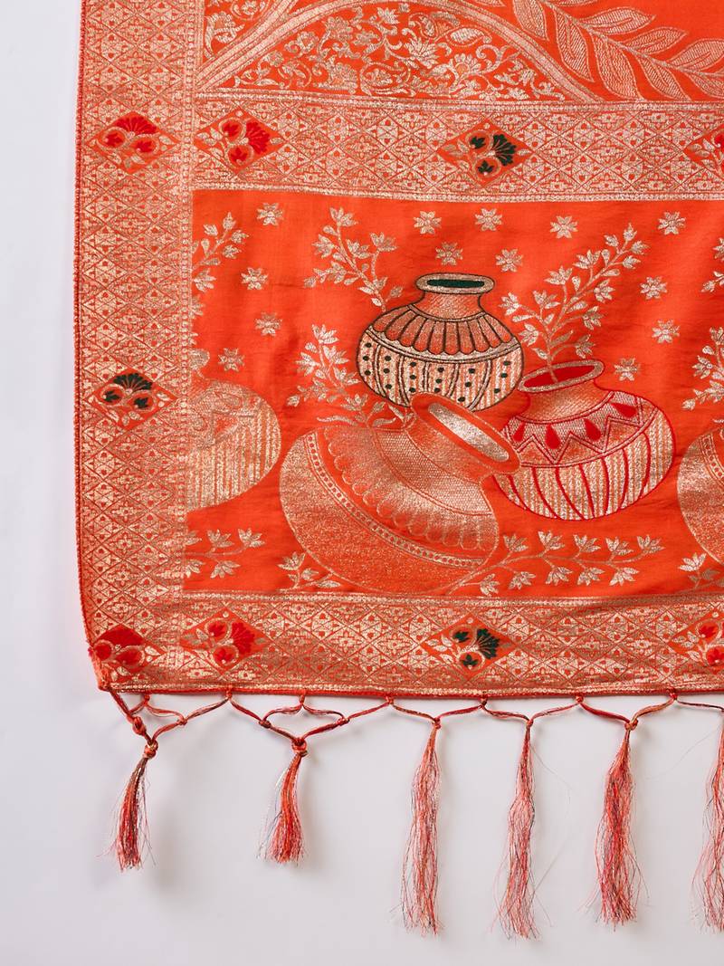 orange Banarasi Dola Cotton Saree with Blouse
