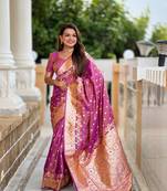 Onion Floral Art silk Tassels Saree With Matching Blouse