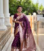 Wine Floral Art silk Tassels Saree With Matching Blouse