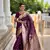 Wine Floral Art silk Tassels Saree With Matching Blouse