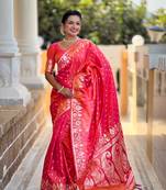 Gajari Ombre Banarasi silk blend Woven Saree With Matching Blouse