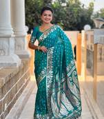 Rama Ombre Banarasi silk blend Woven Saree With Matching Blouse