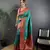 teal silk blend peacock pattern zari weaving contrast border banarasi saree