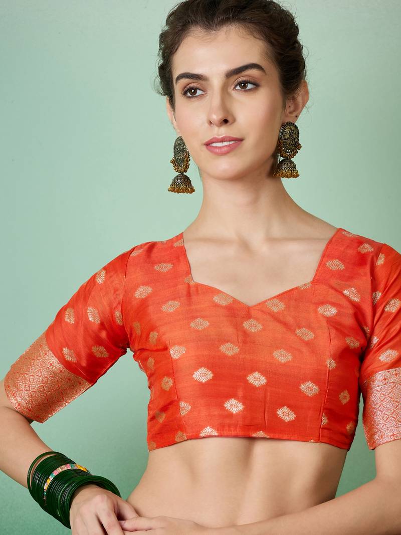 orange Banarasi Dola Cotton Saree with Blouse