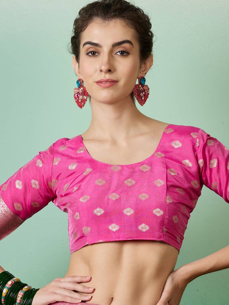 pink Banarasi Dola Cotton Saree with Blouse