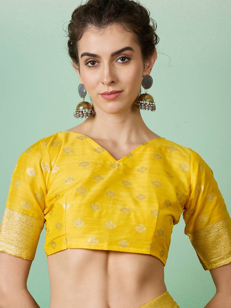 yellow Banarasi Dola Cotton Saree with Blouse
