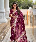 Maroon Floral Dolla silk blend Tassels Saree With Matching Blouse