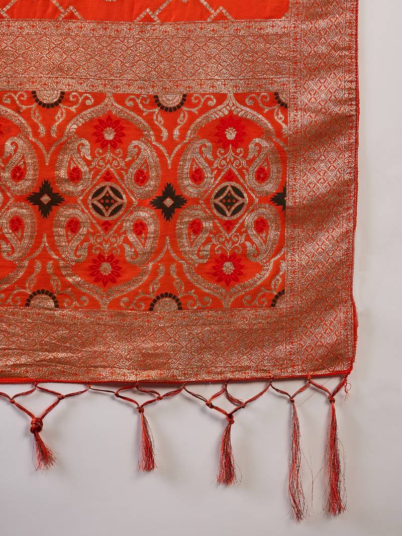 orange Banarasi Dola Cotton Saree with Blouse